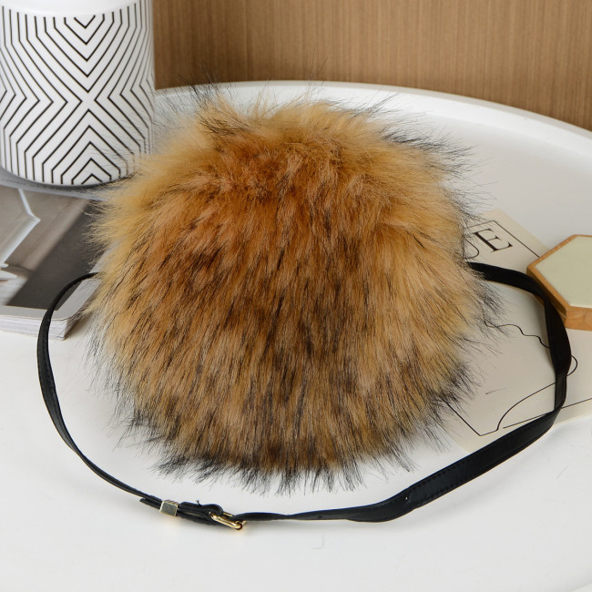 Women Winter Faux Fur Handbags Cute Plush Ladies Round Shape Shoulder Bag Cute Female Clutch Purse Love Handbags Messenger Bag