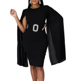 D412 Latest Design Formal Fall Dresses Solid Color Hip Wrap Cloak Sleeve Party Dresses Women Plus Size African Dress