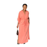 Latest Design Half Sleeve V Neck Stand Collar Office Dresses Women Summer Dress BL036