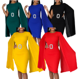 D412 Latest Design Formal Fall Dresses Solid Color Hip Wrap Cloak Sleeve Party Dresses Women Plus Size African Dress