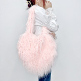 2023 New trend long furry heart shape shoulder bags female faux fur handbags cute crossbody bag for Y2K girls