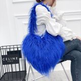 2023 New trend long furry heart shape shoulder bags female faux fur handbags cute crossbody bag for Y2K girls