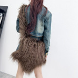 2023 New trend cute plush crossbody bag for Y2K girls long furry star-shape shoulder bags female faux fur handbags