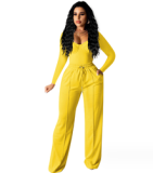Fall Outfits Women Lounge Set 2023 New Long Sleeve Low Cut Tops Two Piece Pants Set Ladies Casual Suits