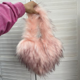 Small Long Faux Fur Heart Shape Hand Bags For Women And Ladies Furry Plush Handbags