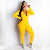 W2367 Plus Size Zipper Up Two Piece Set Women Matching Sets Hooded Jacket Jogger Pants Solid Sweatsuit Tracksuits Casual Outfits