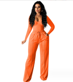 Fall Outfits Women Lounge Set 2023 New Long Sleeve Low Cut Tops Two Piece Pants Set BL039