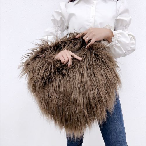 2023 New trend long furry heart shape shoulder bags female faux fur handbags cute crossbody bag for Y2K girls
