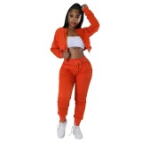 2023 Spring Jogger Jumpers Custom Logo Embroidery Crop Top Zip Up Cardigan Sweatsuit Tracksuit  Sweatpants Two Piece Pants Set