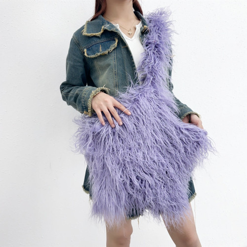 2023 New trend cute plush crossbody bag for Y2K girls long furry star-shape shoulder bags female faux fur handbags