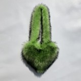 2023 Candy color long fur heart-shape shoulder bags for women designer handbags famous brands ladies luxury furry hand bags