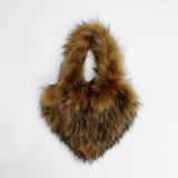 Small Long Faux Fur Heart Shape Hand Bags For Women And Ladies Furry Plush Handbags