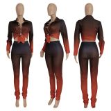 New 2023 Color Long Sleeve Multi Button Shirt Top Skinny Jogging Pants Set Fall Sets For Women