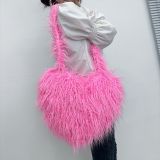 2023 New trend long furry heart shape shoulder bags female faux fur handbags cute crossbody bag for Y2K girls