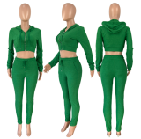 Towel jogger set tracksuit women clothing 2022 fall fashion zipper hooded crop top two piece set sweatsuits casual