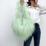 2023 New trend long furry heart shape shoulder bags female faux fur handbags cute crossbody bag for Y2K girls