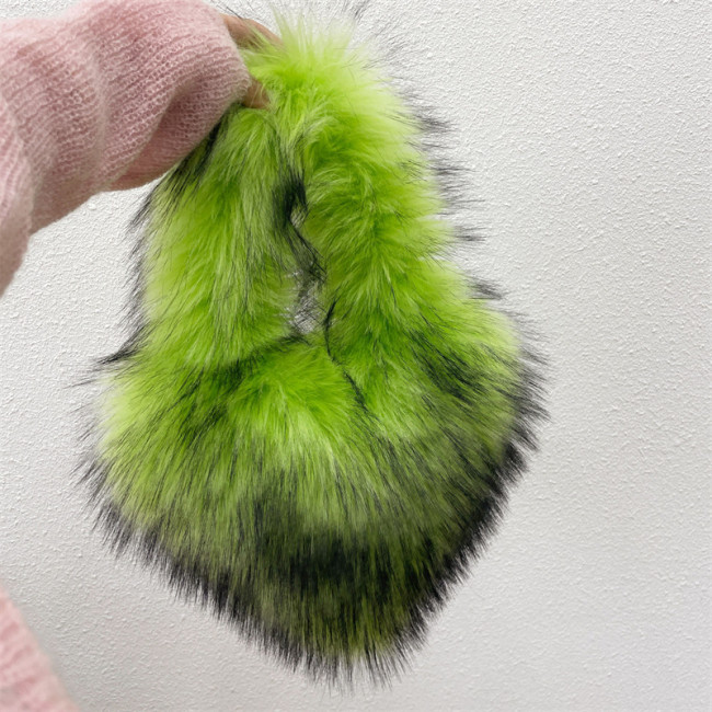 Small Long Faux Fur Heart Shape Hand Bags For Women And Ladies Furry Plush Handbags