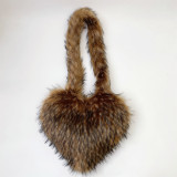 2023 Candy color long fur heart-shape shoulder bags for women designer handbags famous brands ladies luxury furry hand bags