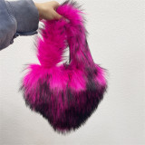 Small Long Faux Fur Heart Shape Hand Bags For Women And Ladies Furry Plush Handbags