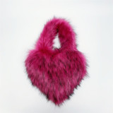 Small Long Faux Fur Heart Shape Hand Bags For Women And Ladies Furry Plush Handbags