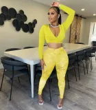 2023 Fall Women Clothing Crop Top Two Piece Set Casual Women's Milk Silk Material Shirt 2 Pieces Sets With Stretch