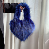 Small Long Faux Fur Heart Shape Hand Bags For Women And Ladies Furry Plush Handbags