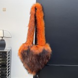 2023 Candy color long fur heart-shape shoulder bags for women designer handbags famous brands ladies luxury furry hand bags