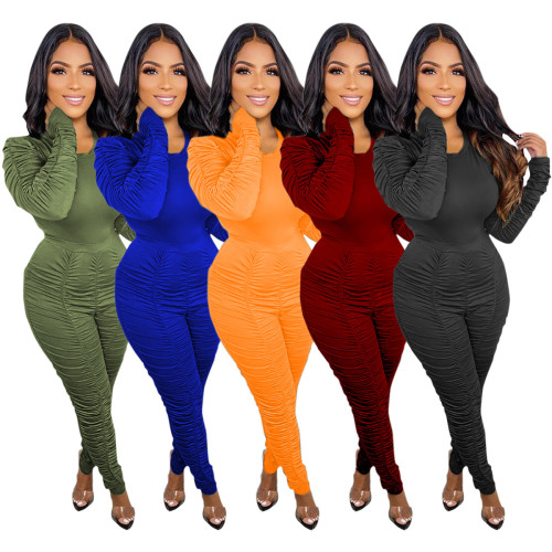 2023 Good quality long sleeve bodycon jogger set women workout casual girls 2 piece set pleated spring two piece outfits women