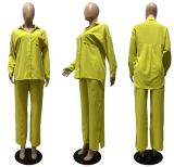 Fall Winter Casual Lounge Set 2023 INS Fashion Long Sleeve Shirts Two Piece Set Loose Wide Leg Pant Set Women
