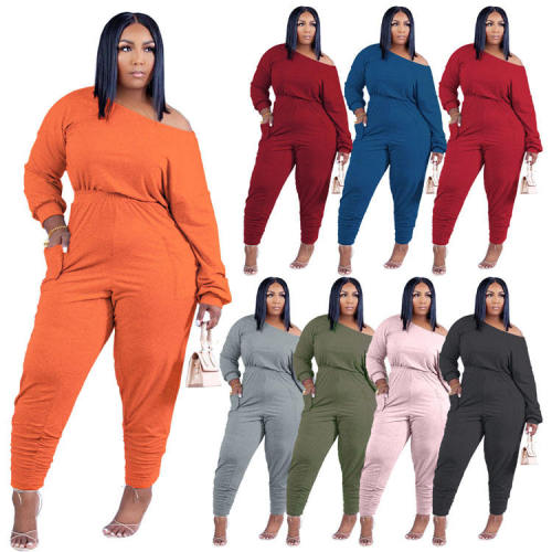 Plus Size Women Long Sleeve Clothing 2023 New Arrival Two Piece Set Solid Color Women Sweatsuit Sportswear Sets 2 Piece Outfits