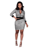 W5296 Popular Hot Selling Fashion Spring Clothings For Women Two Piece Skirt Set Zipper Long Sleeve Ladies Skirt Set