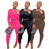 2023 Women 2 Piece Outfits Spring New Elastic High Waist Ripped Burnt-out Pants Sexy Two Piece Sets