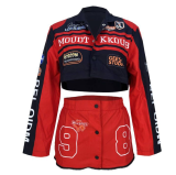 Fall Detachable Motorcycle jacket With Skirt 2023 Streetwear Vintage Bomber Jacket Letterman Coat Women Motorsport Racer Jacket