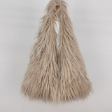 Hobo Long Plush Tote Bag Faux Fur Handbags For Ladies Women's Candy Color Furry Bag
