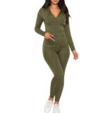 W2367 Plus Size Zipper Up Two Piece Set Women Matching Sets Hooded Jacket Jogger Pants Solid Sweatsuit Tracksuits Casual Outfits