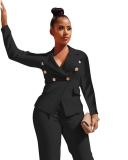 New Solid Color Female Loose Waistband Two Piece Set Office Wear Women Suit Women Lady Business Suits Casual Life Long Knitted