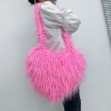 2023 New trend long furry heart shape shoulder bags female faux fur handbags cute crossbody bag for Y2K girls