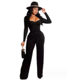 Fall Outfits Women Lounge Set 2023 New Long Sleeve Low Cut Tops Two Piece Pants Set Ladies Casual Suits