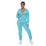Custom Logo Winter Sports Hooded Tracksuits Solid Color Velvet Women Two Piece Pants Set Fall Womens Jogger Sweatsuits