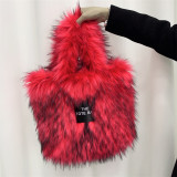 2023 Imitation raccoon fur shoulder bags female plush the tote handbags cute crossbody bag for Y2K girls