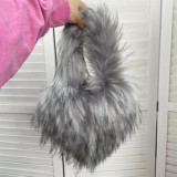 Small Long Faux Fur Heart Shape Hand Bags For Women And Ladies Furry Plush Handbags