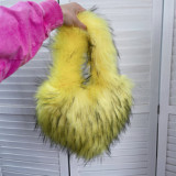 Small Long Faux Fur Heart Shape Hand Bags For Women And Ladies Furry Plush Handbags