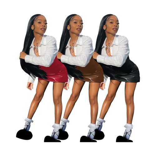 2023 Best Selling Fall Patchwork Pu Leather 2 In 1 Dress Two Layer Stacked Midi Dress Vintage Long Sleeve Shirt Dresses