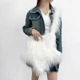 2023 New trend cute plush crossbody bag for Y2K girls long furry star-shape shoulder bags female faux fur handbags