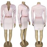 W5296 Popular Hot Selling Fashion Spring Clothings For Women Two Piece Skirt Set Zipper Long Sleeve Ladies Skirt Set