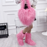2023 New trend long furry heart shape shoulder bags female faux fur handbags cute crossbody bag for Y2K girls