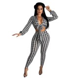 2023 Fashionable Print Two Piece Set Autumn Long Sleeve Bandage Crop Top Pencil Pant Sexy Women Two Piece Set