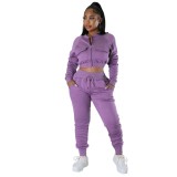 2023 Spring Jogger Jumpers Custom Logo Embroidery Crop Top Zip Up Cardigan Sweatsuit Tracksuit  Sweatpants Two Piece Pants Set