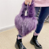 Small Long Faux Fur Heart Shape Hand Bags For Women And Ladies Furry Plush Handbags