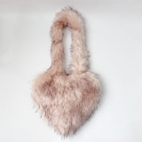 2023 Candy color long fur heart-shape shoulder bags for women designer handbags famous brands ladies luxury furry hand bags